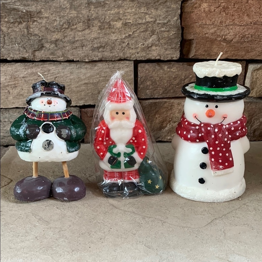 Vintage snowman and Santa candles